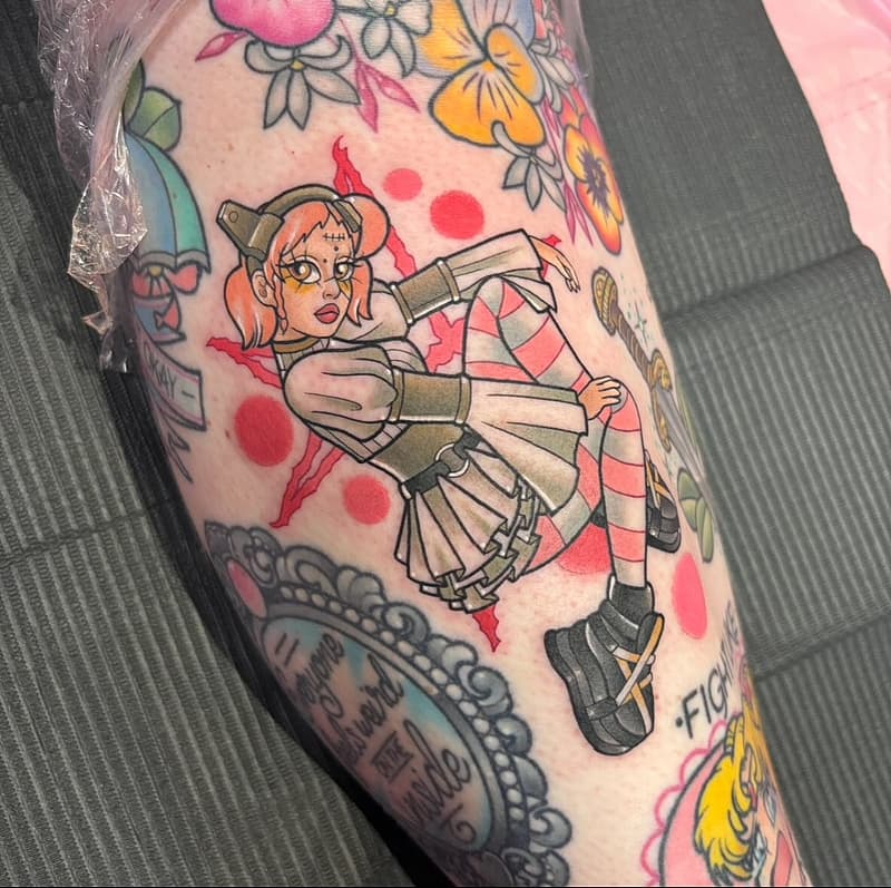 Cartoon tattoo by Carly V | Vegan Tattooist