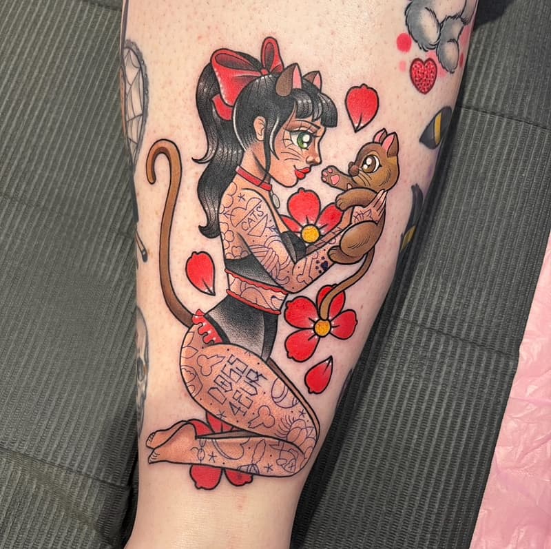 Cartoon tattoo by Carly V | Vegan Tattooist