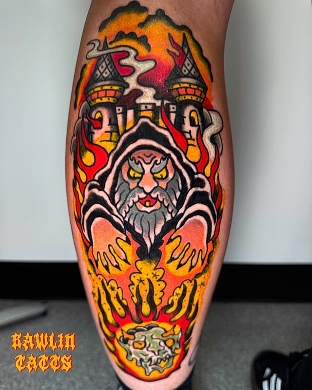 Illustrative tattoo by Lincoln Johns 