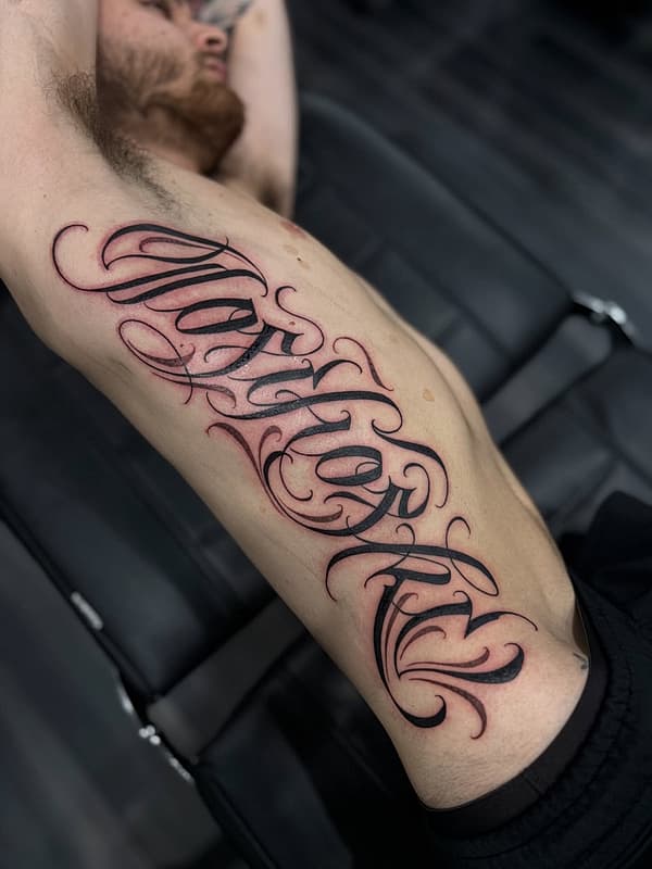 Script/Lettering tattoo by DEVILS LETTERING TATTOOS