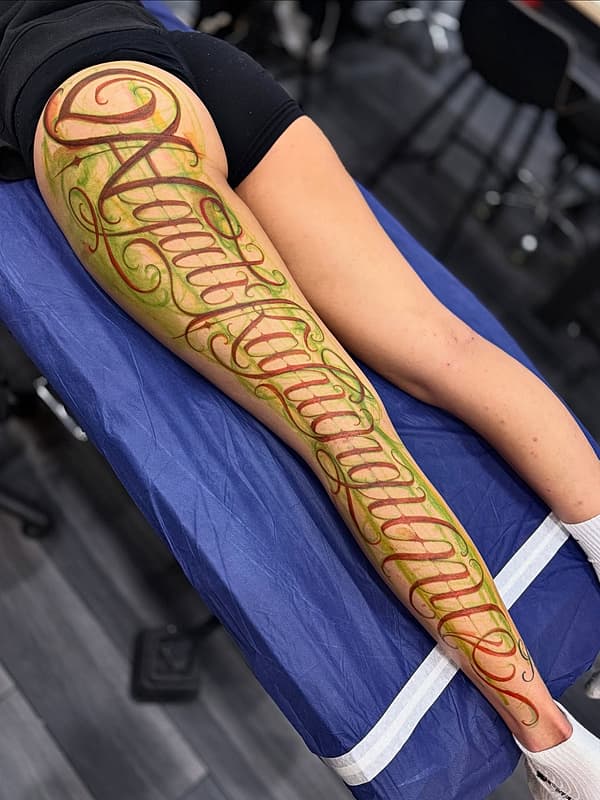 Script/Lettering tattoo by DEVILS LETTERING TATTOOS