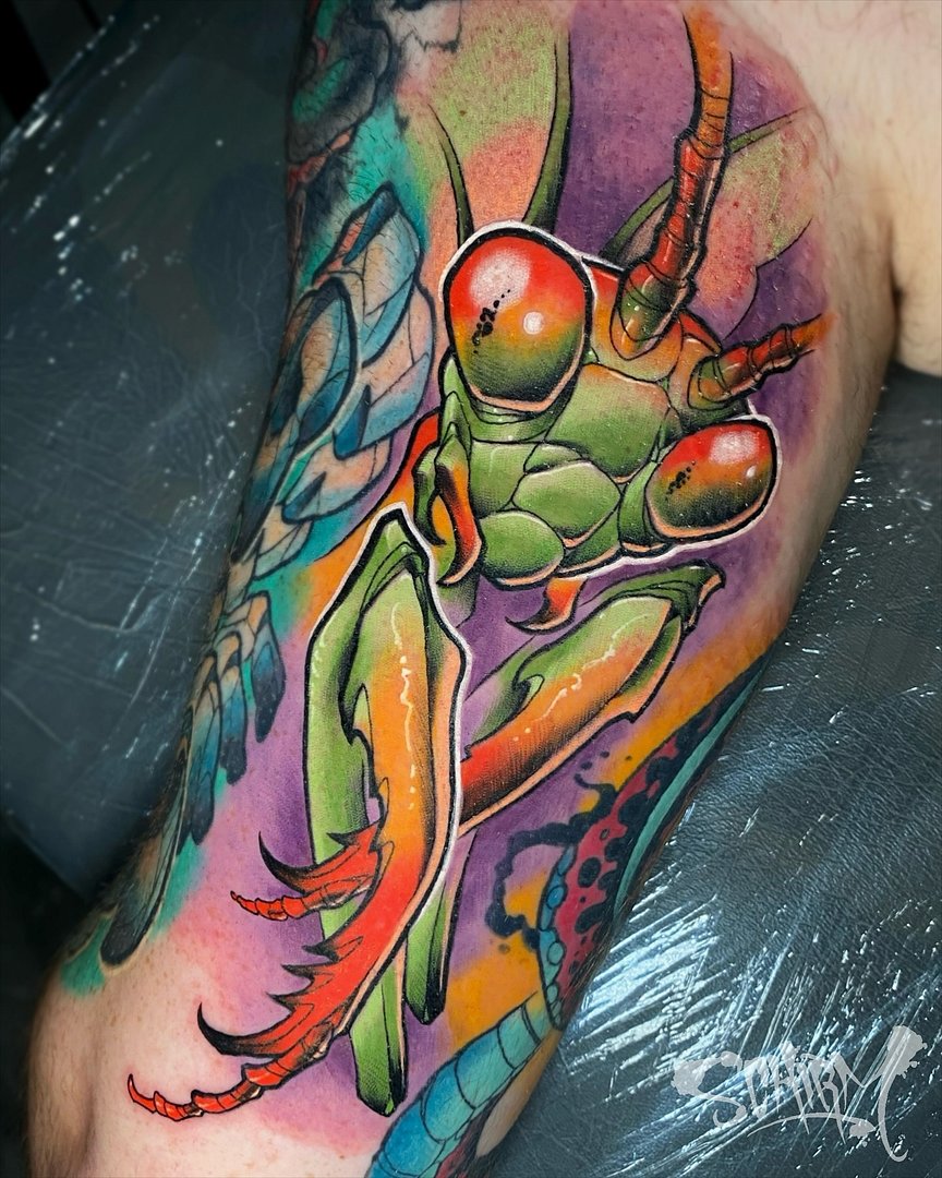 New School tattoo by Aaron Schirmer