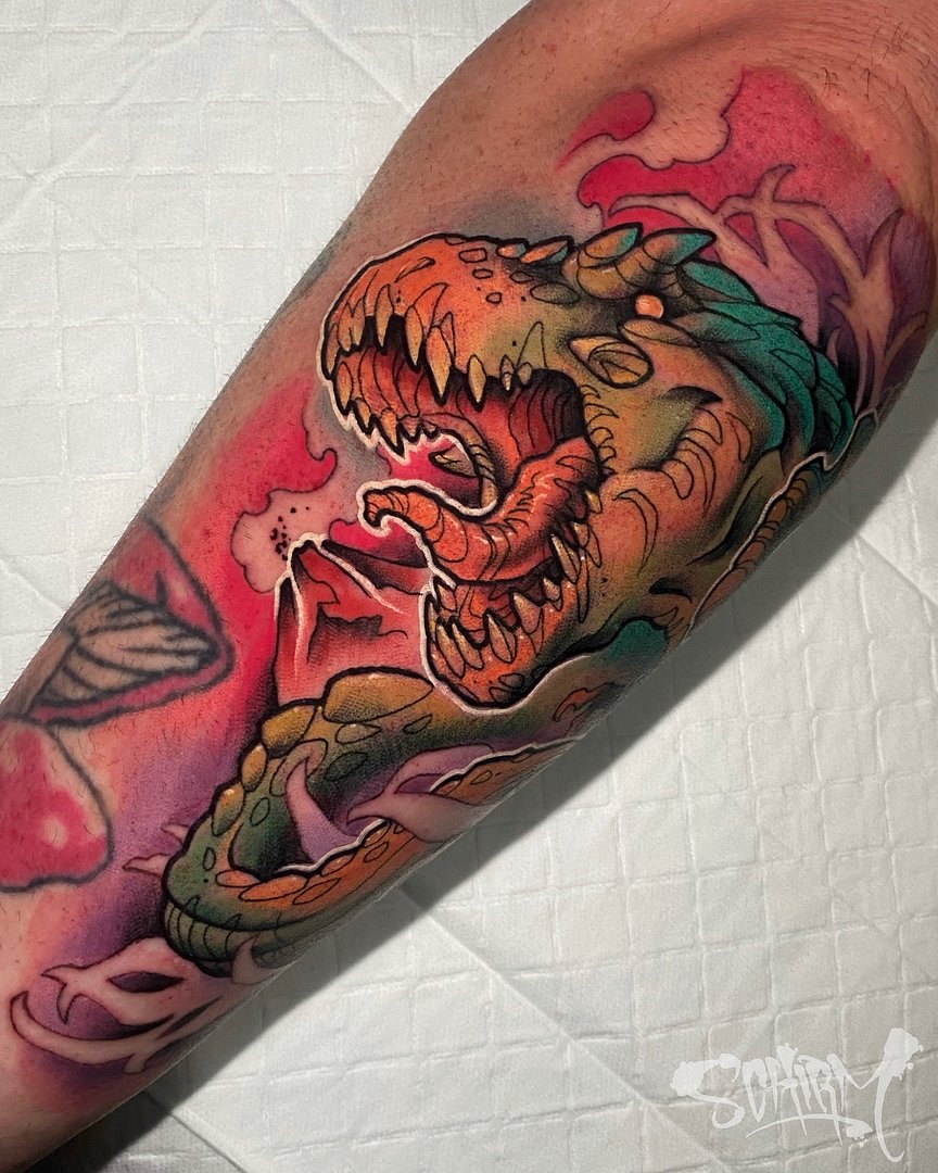 New School tattoo by Aaron Schirmer