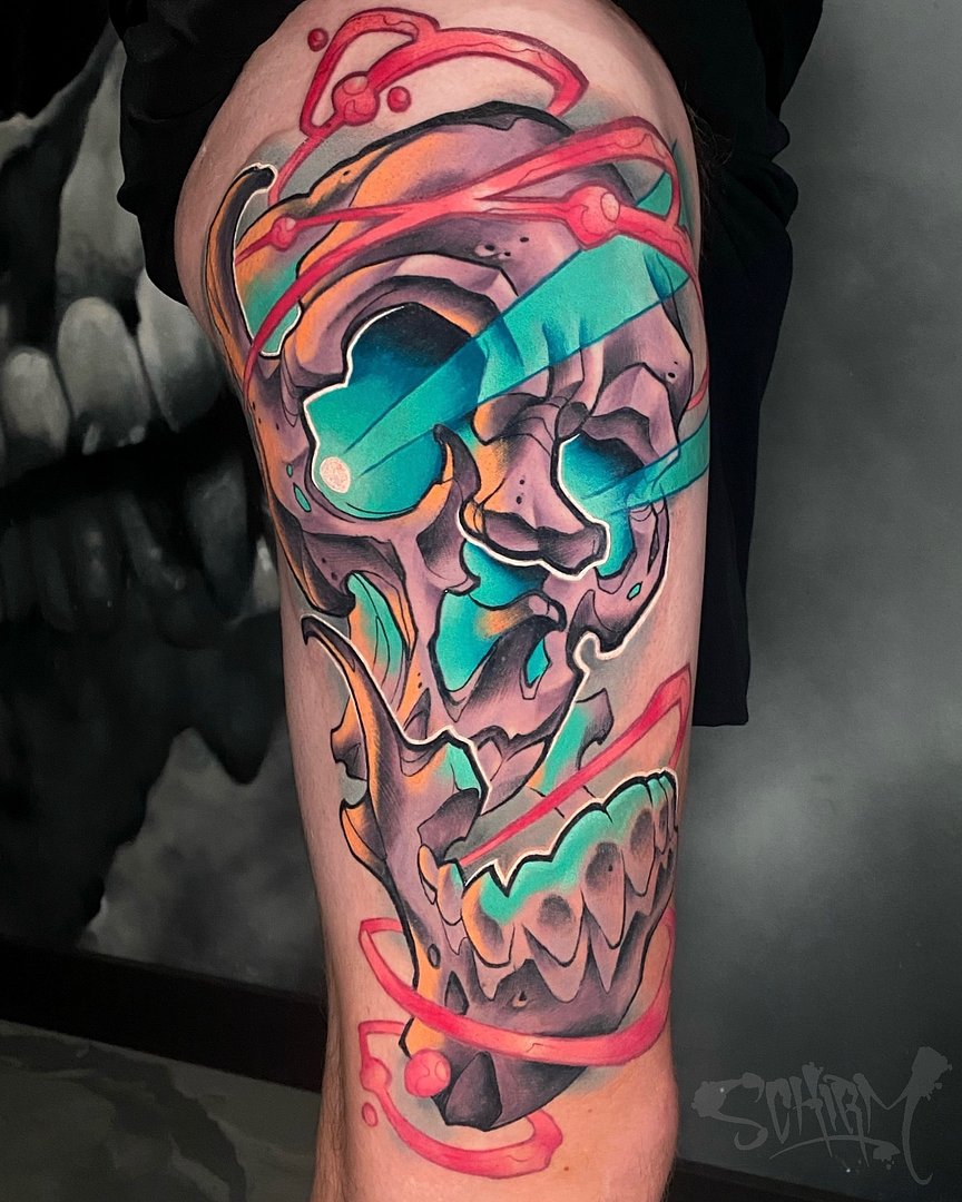 New School tattoo by Aaron Schirmer