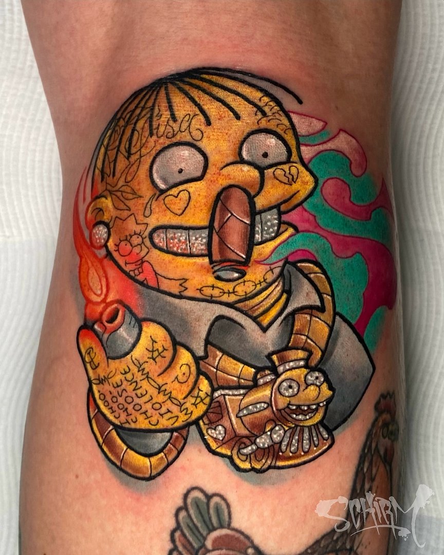 New School tattoo by Aaron Schirmer