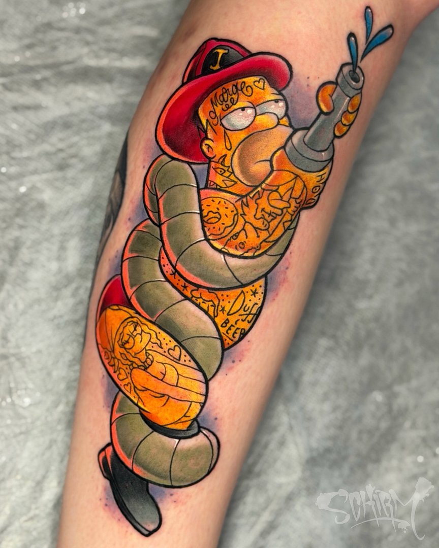 New School tattoo by Aaron Schirmer