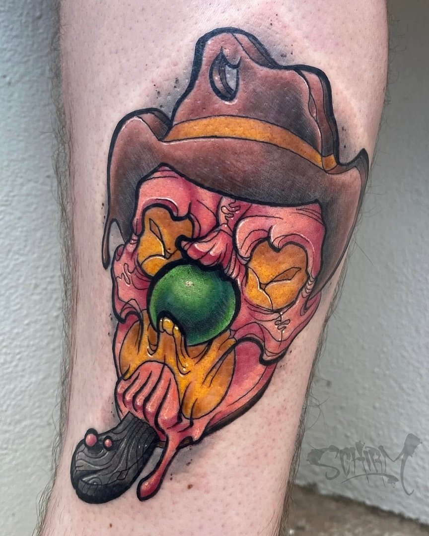 New School tattoo by Aaron Schirmer