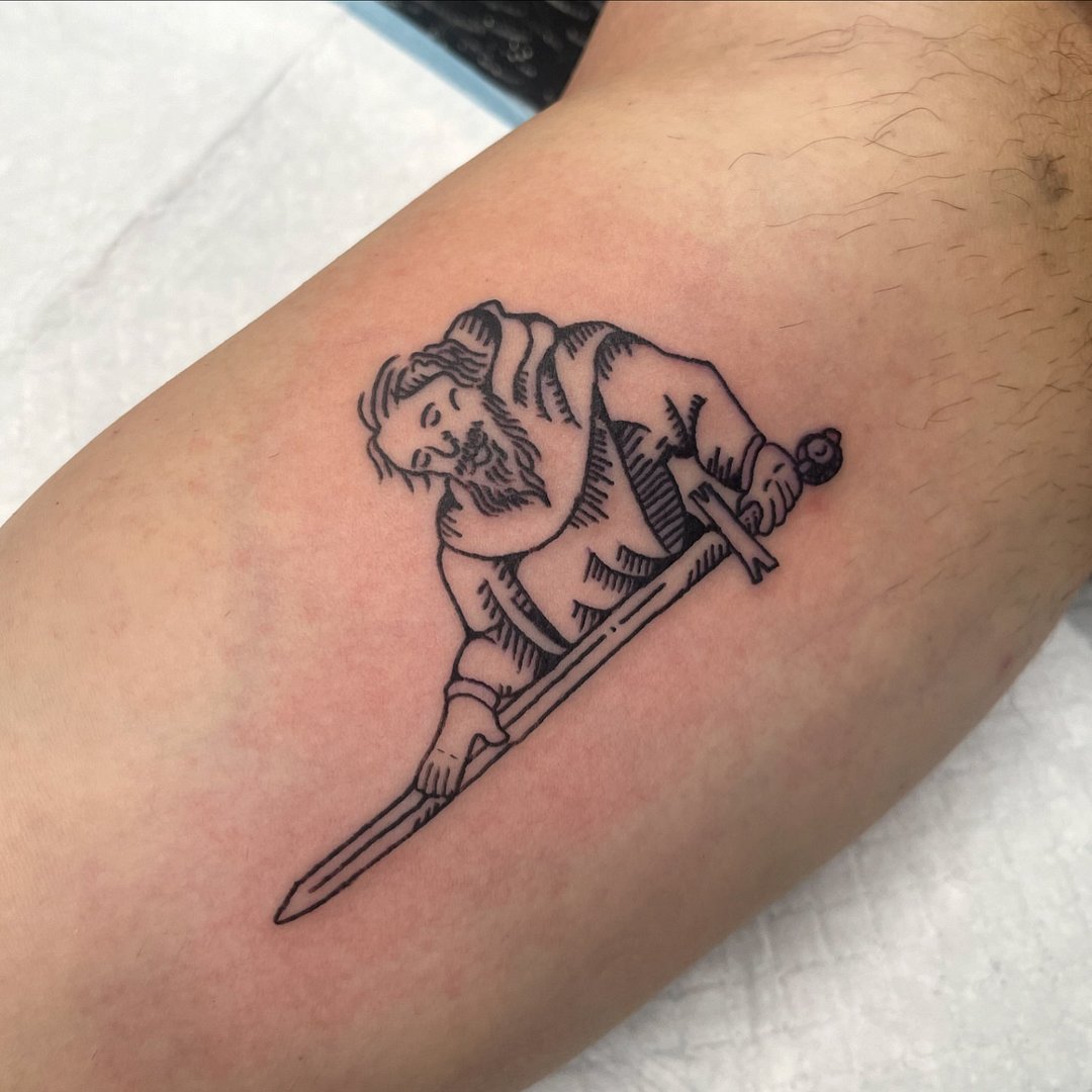 Woodcut/Etching tattoo by HEROES GUILD | MEDIEVAL FANTASY TATTOOS | SYDNEY CITY