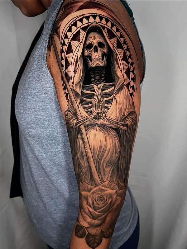 Realism (black & grey) tattoo by Peter Scrivener