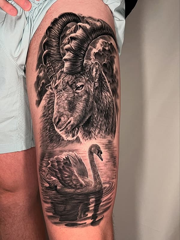 Realism (black & grey) tattoo by Peter Scrivener