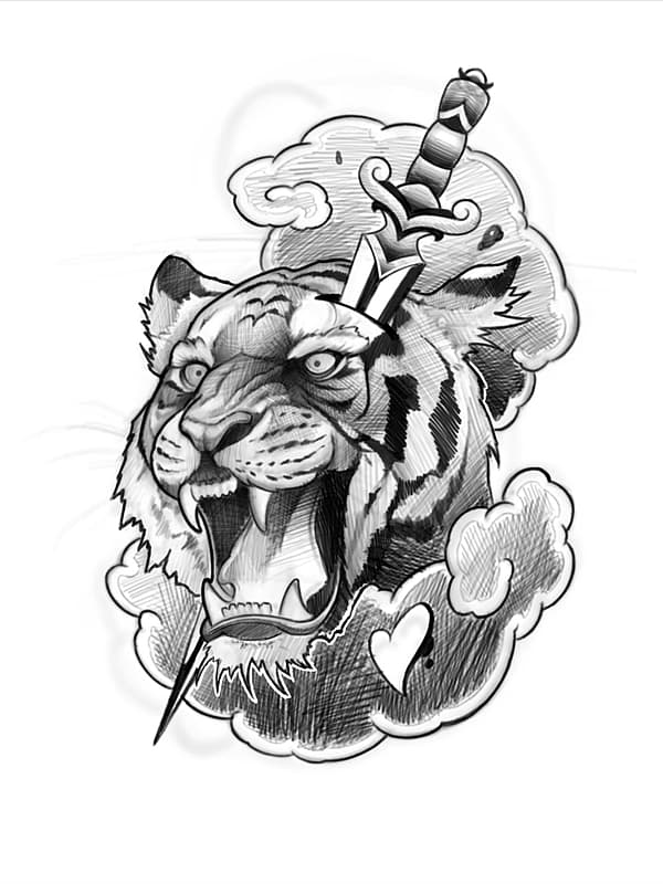 Illustrative tattoo by Aron Fitz