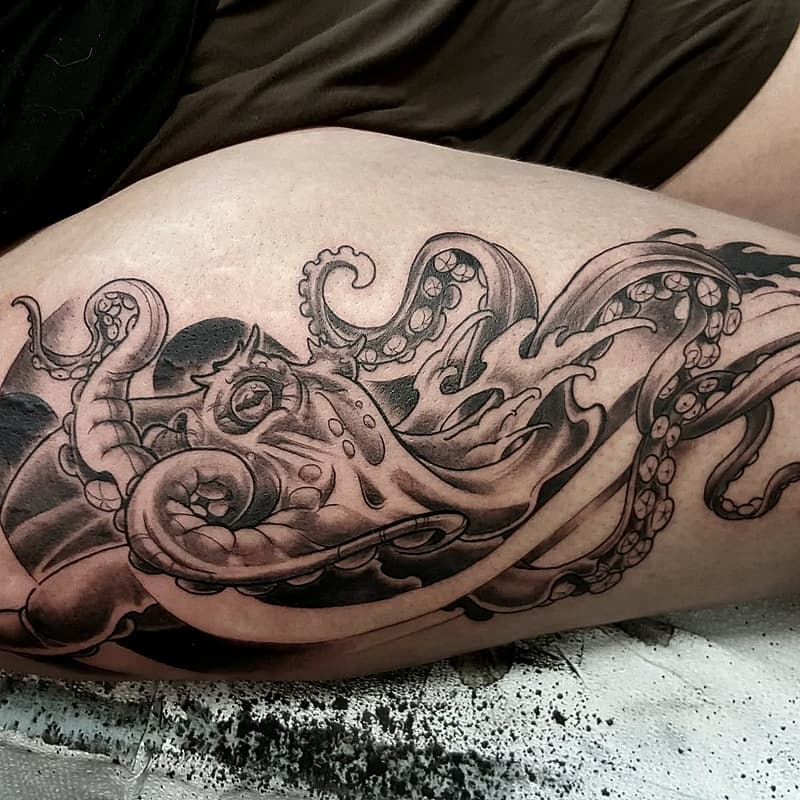 Illustrative tattoo by Shawn Ruste