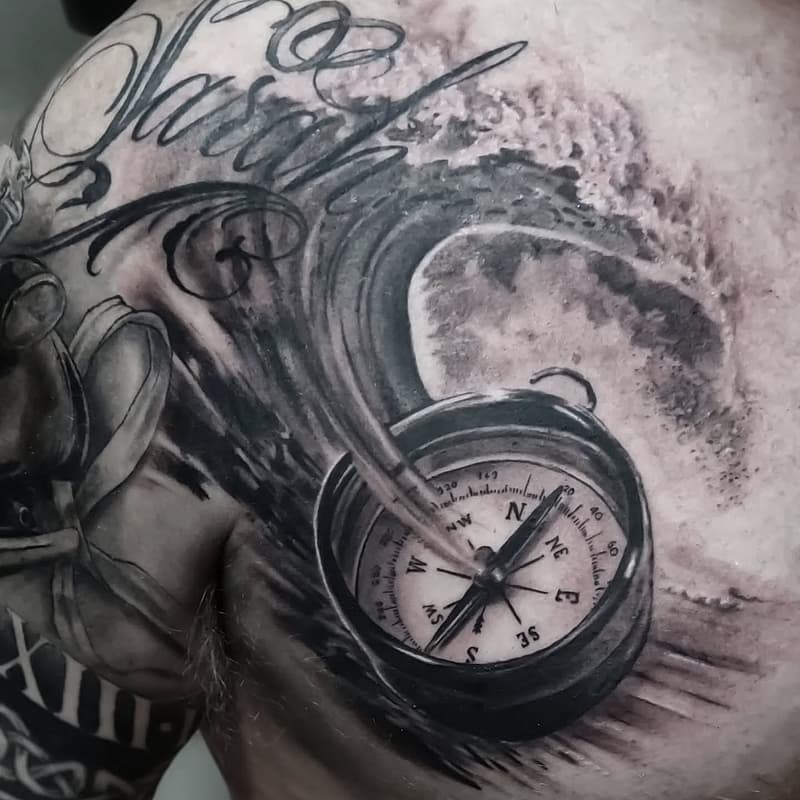 Illustrative tattoo by Shawn Ruste