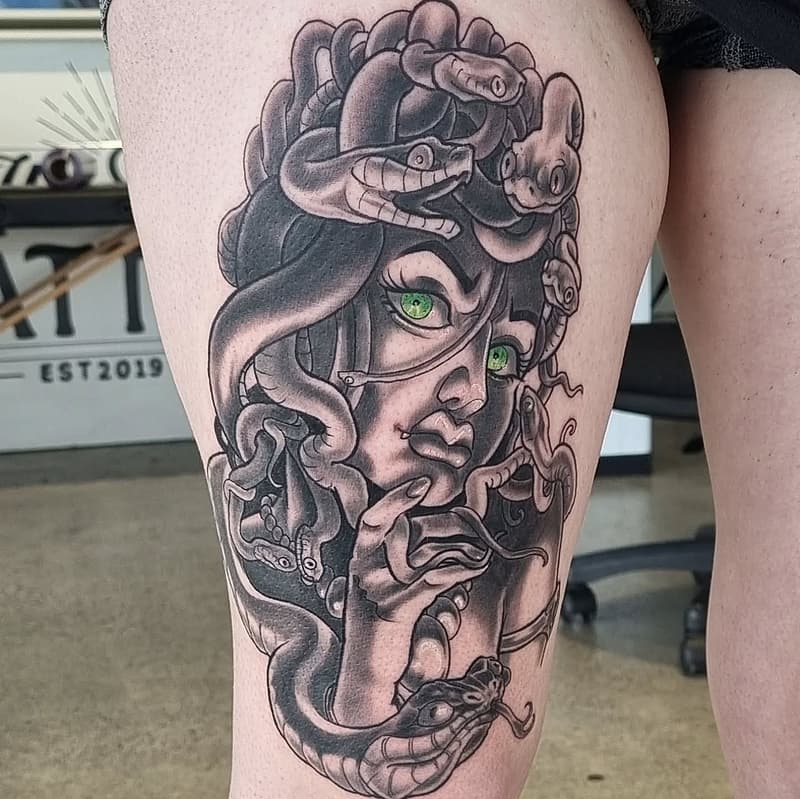 Illustrative tattoo by Shawn Ruste
