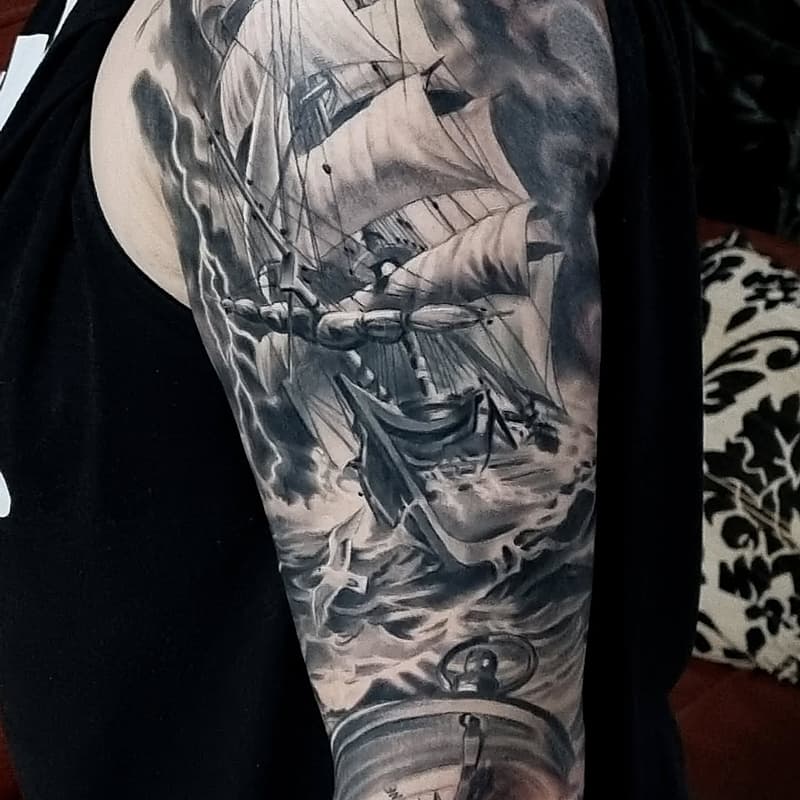 Illustrative tattoo by Shawn Ruste