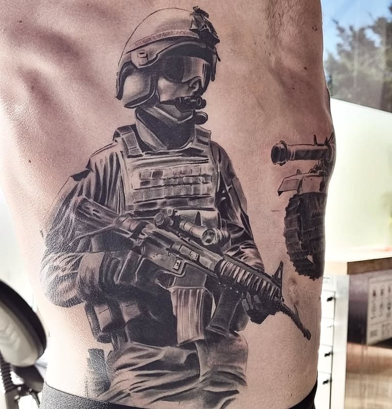 Illustrative tattoo by Shawn Ruste