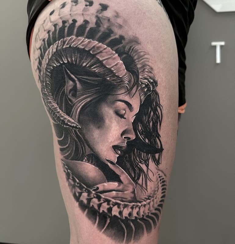 Realism (black & grey) tattoo by Jacinta minahan 