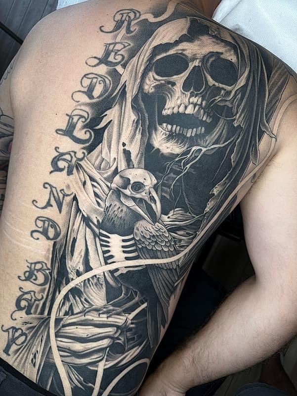 Neo-Traditional tattoo by Drew Shallis