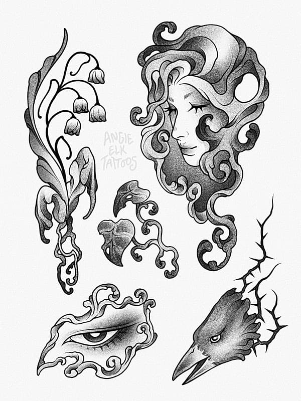 Illustrative tattoo by Angie Elk